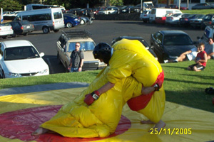 Sumo Suit wrestling proves popular with Schoolies
