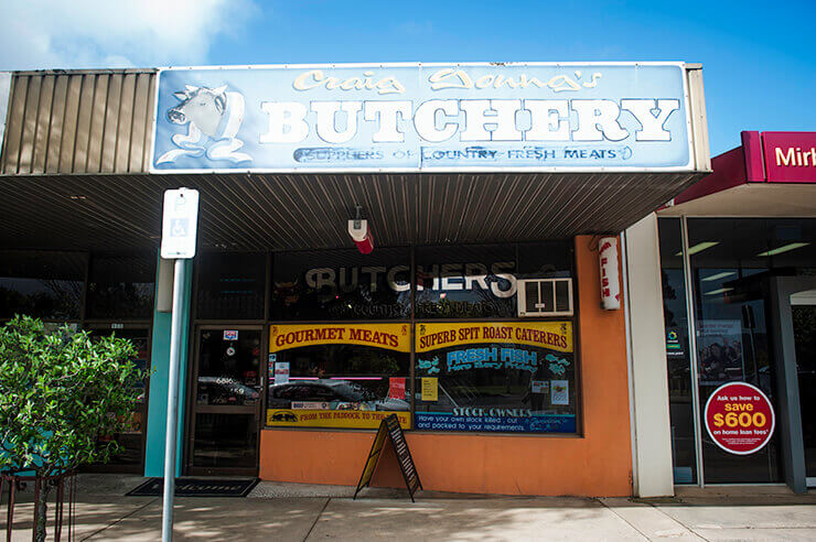 Shop front of the renowned local butcher - Craig Young's Butchery in Mirboo North