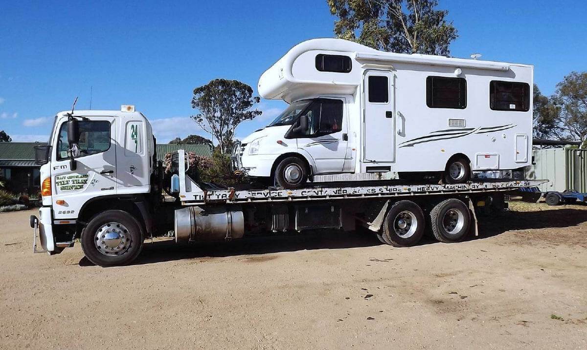 Hire a tilt tray truck to transport a mobile home with East Gippsland Tilt Tray Service from Lakes Entrance